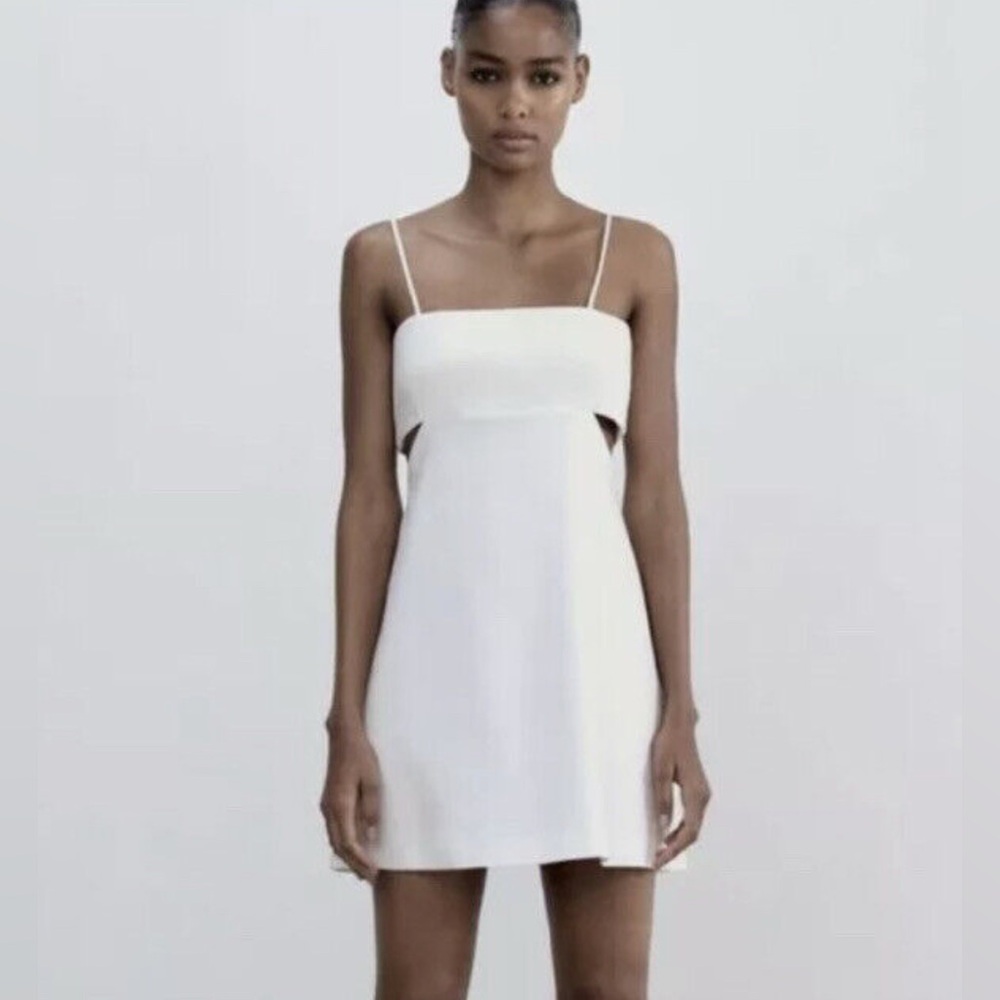 Zara Oyster White Cut Out Mini Dress with Spaghetti Straps Size XXL
